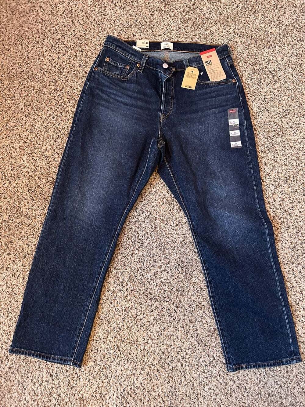 Levi's 501 Curve Stretch Jeans Size 32x28 Dark Wash Straight Leg